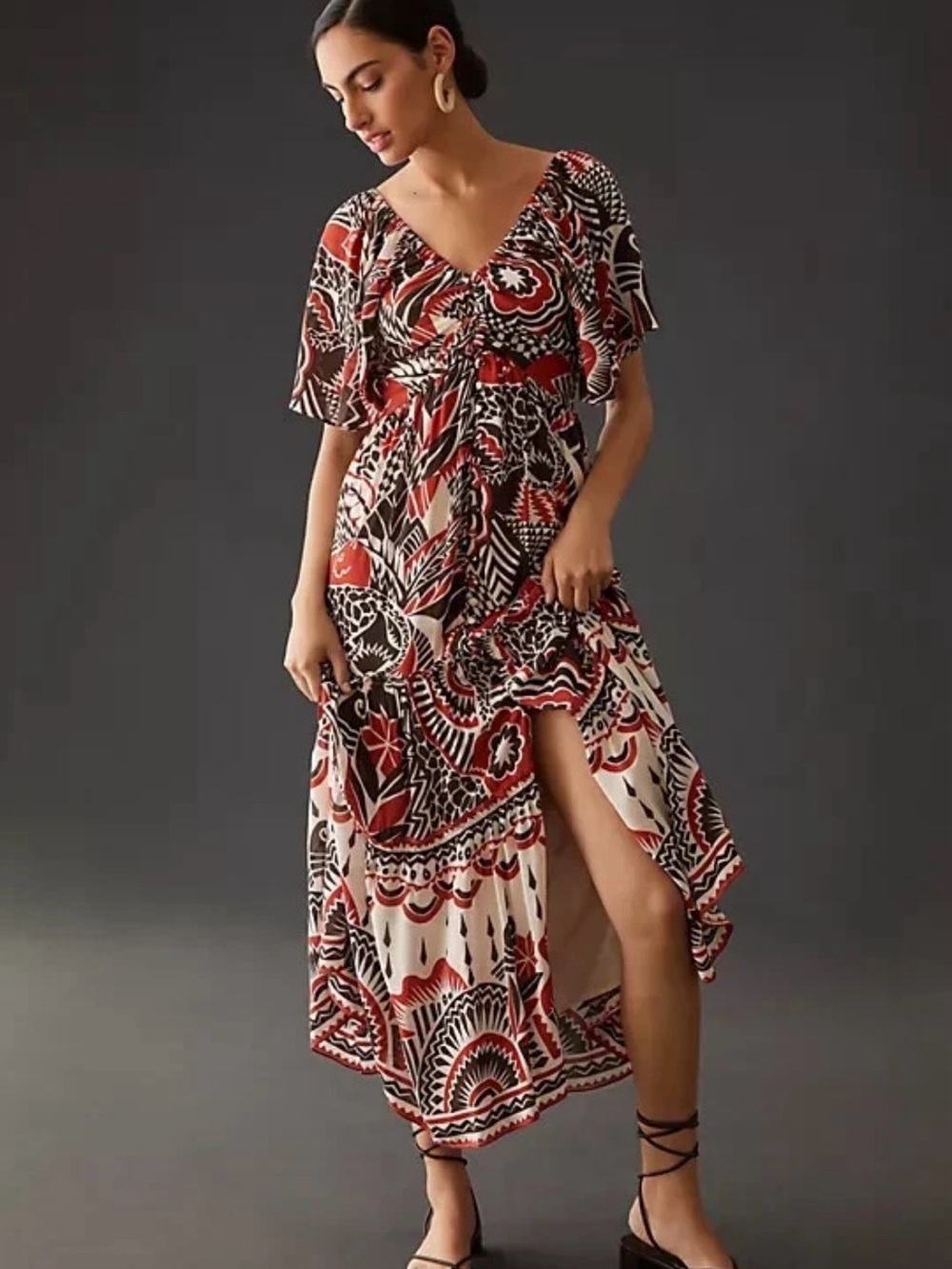 Anthropologie Tiered Tie Back Maxi Dress| M